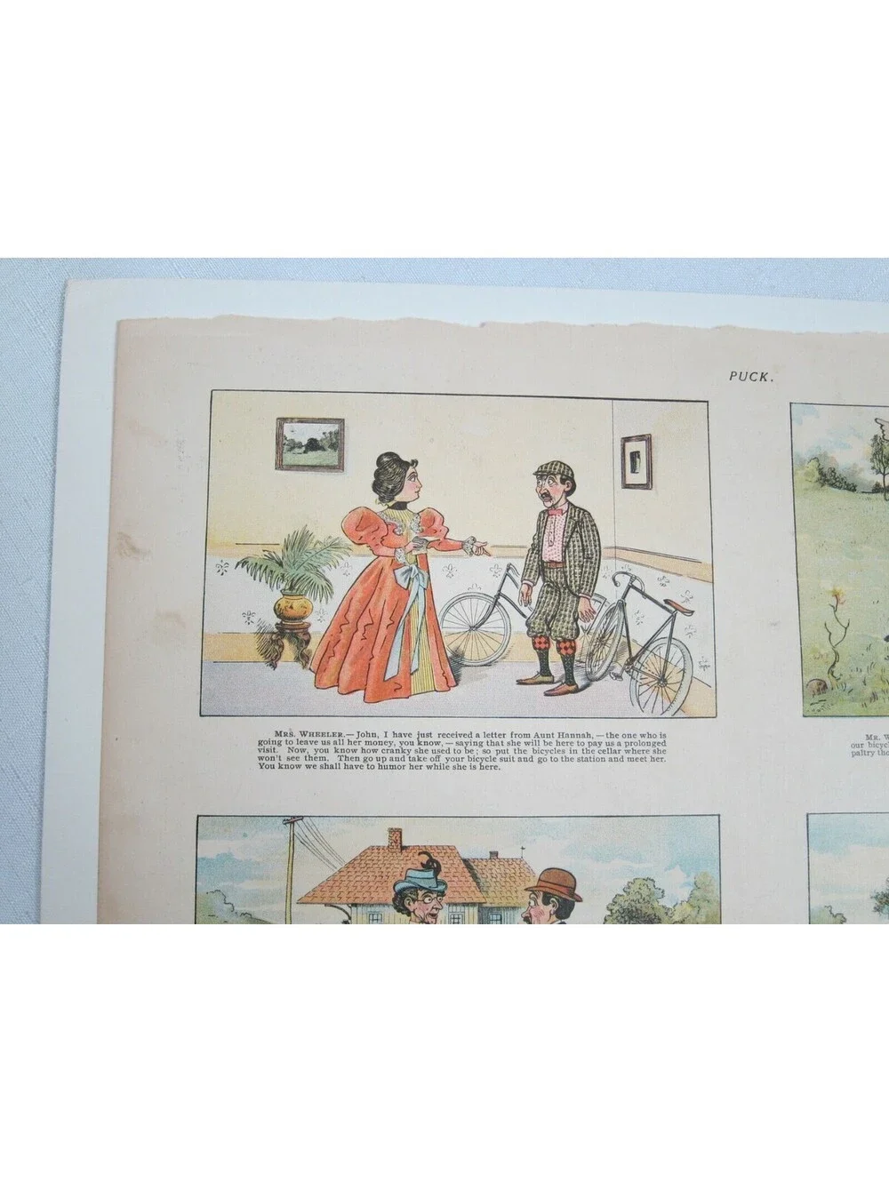 Antique 1897 Puck Magazine Bicycle Cartoon 